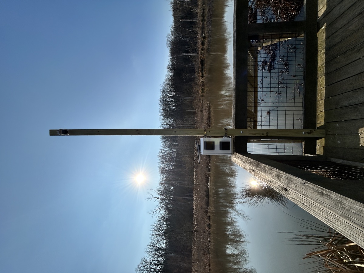 Sentinel system with camera arm extending over water